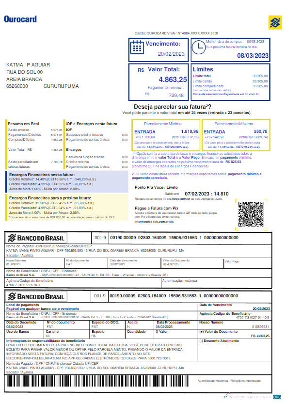 download download BRASIL BANCO DO BRASIL utility bill Word and PDF template PDF template PDF template